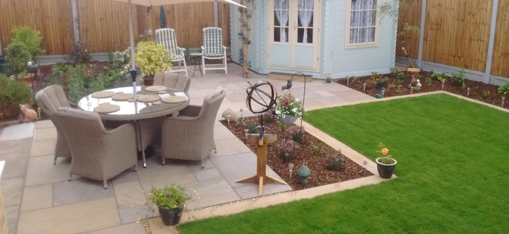 residential back garden with lovely summerhouse