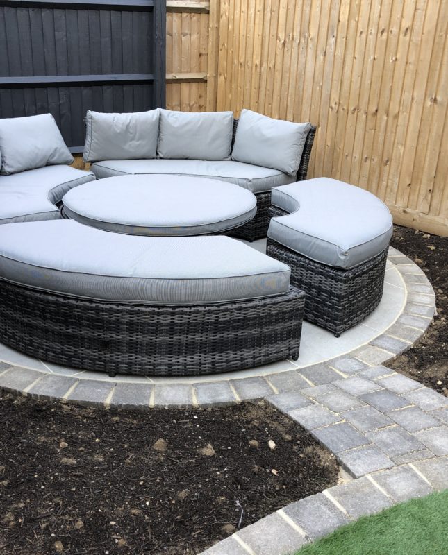circular seating area in small garden