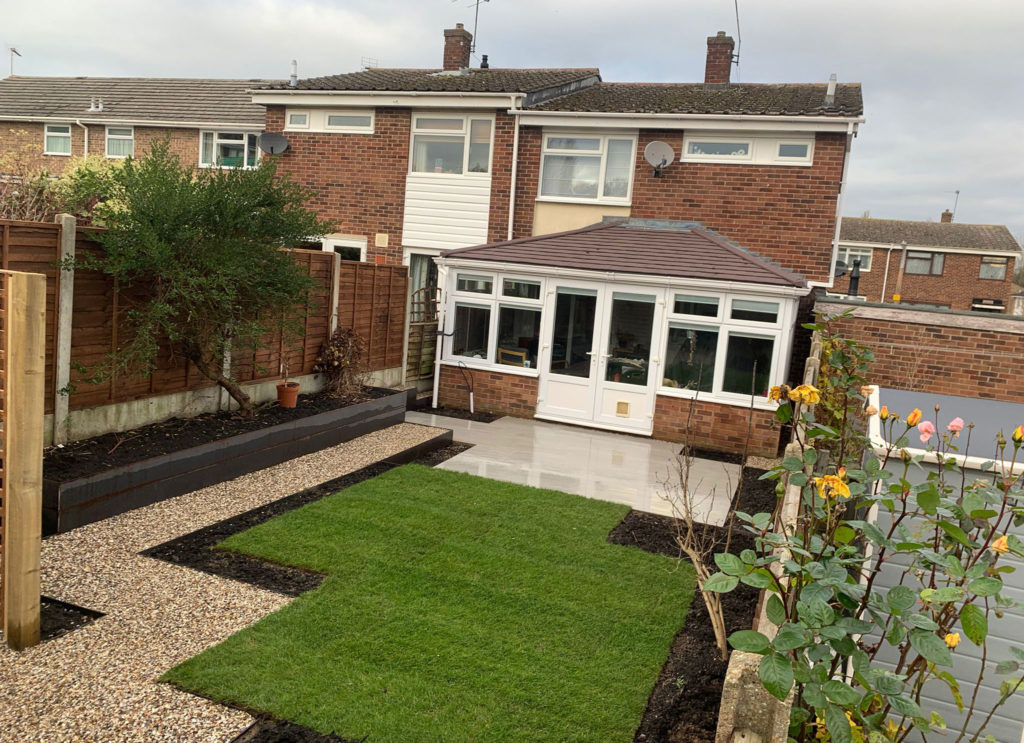 overview of newly landscaped medium sized back garden